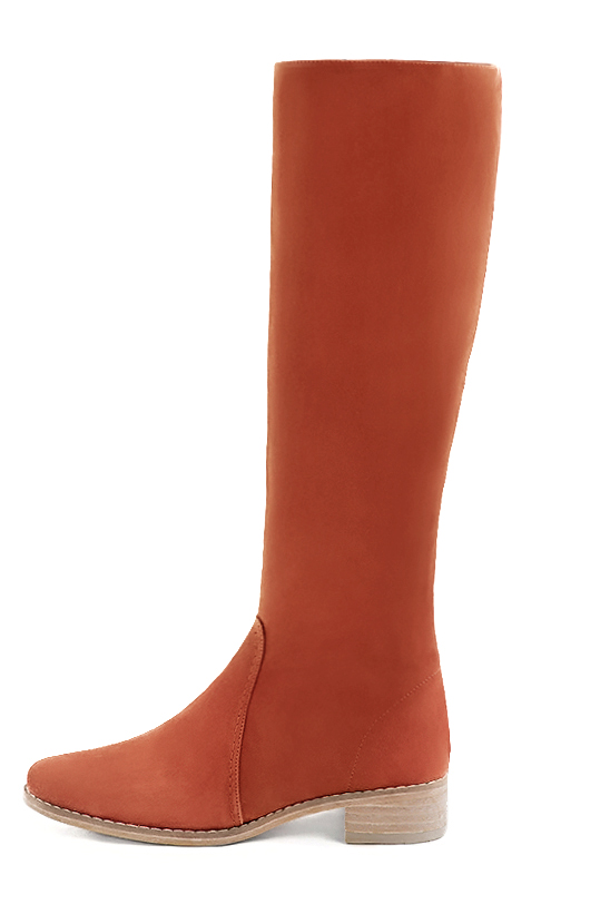 French elegance and refinement for these terracotta orange riding knee-high boots, 
                available in many subtle leather and colour combinations. Record your foot and leg measurements.
We will adjust this pretty boot with zip to your measurements in height and width.
You can customise the boot with your own materials, colours and heels on the "My Favourites" page.
To style your boots, accessories are available from the boots page. 
                Made to measure. Especially suited to thin or thick calves.
                Matching clutches for parties, ceremonies and weddings.   
                You can customize these knee-high boots to perfectly match your tastes or needs, and have a unique model.  
                Choice of leathers, colours, knots and heels. 
                Wide range of materials and shades carefully chosen.  
                Rich collection of flat, low, mid and high heels.  
                Small and large shoe sizes - Florence KOOIJMAN